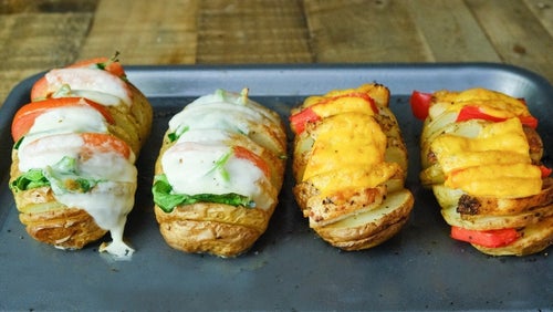 Fyldte hasselback kartofler på 2 måder
