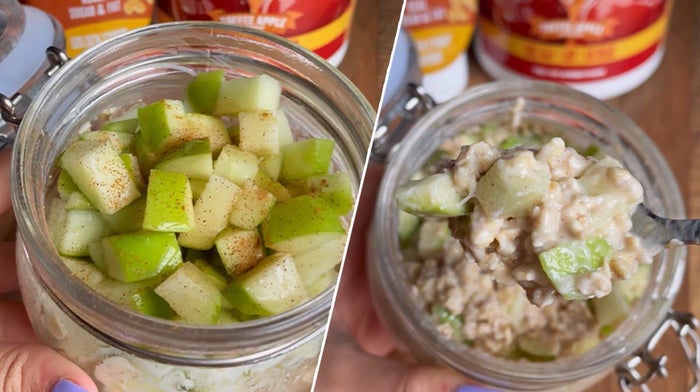 protein overnight oats med karamelæbler