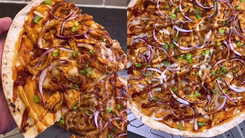 BBQ chicken protein pizza under 500 kcal