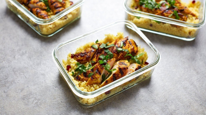 Spicy chicken with couscous served as a protein-packed lunch