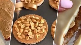 Reiswaffeln mit weißer Schokolade und Erdnussbutter