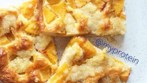 Proteinreicher Pfirsich Blechkuchen