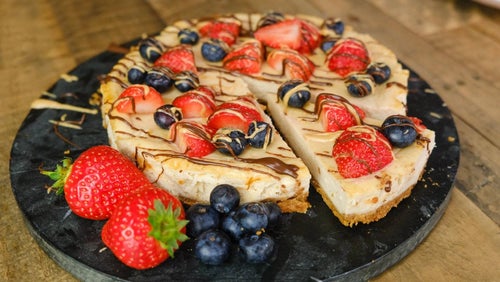 Proteinreicher Erdnussbutter Käsekuchen