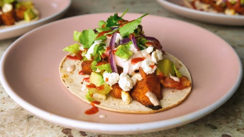 Gebackene Süßkartoffeln & Feta Tacos
