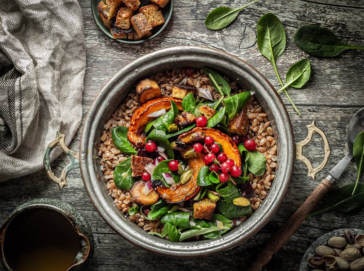 Dinkelsalat mit Ofengemüse und Johannisbeeren | Meal Prep