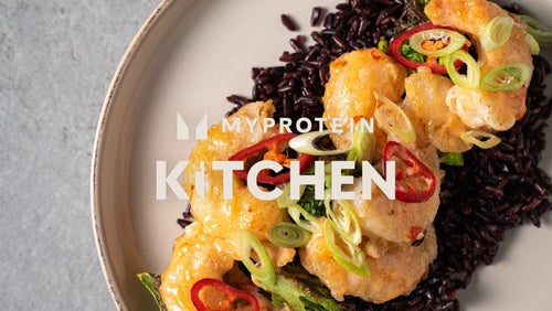 Crispy Sriracha Prawns With Black Rice