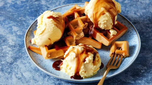 Protein Pancake Batter Waffles and Ice Cream