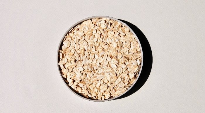 Bowl of rolled oats seen from above