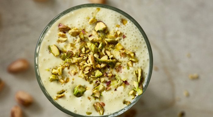 Pistachio smoothie seen from above