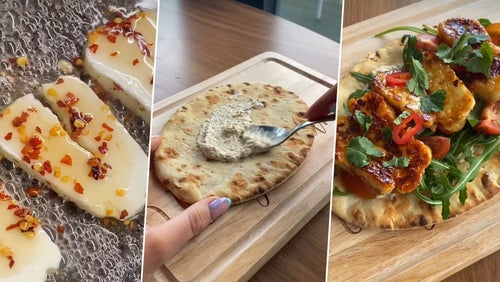 Varmt flatbröd med honung och halloumi
