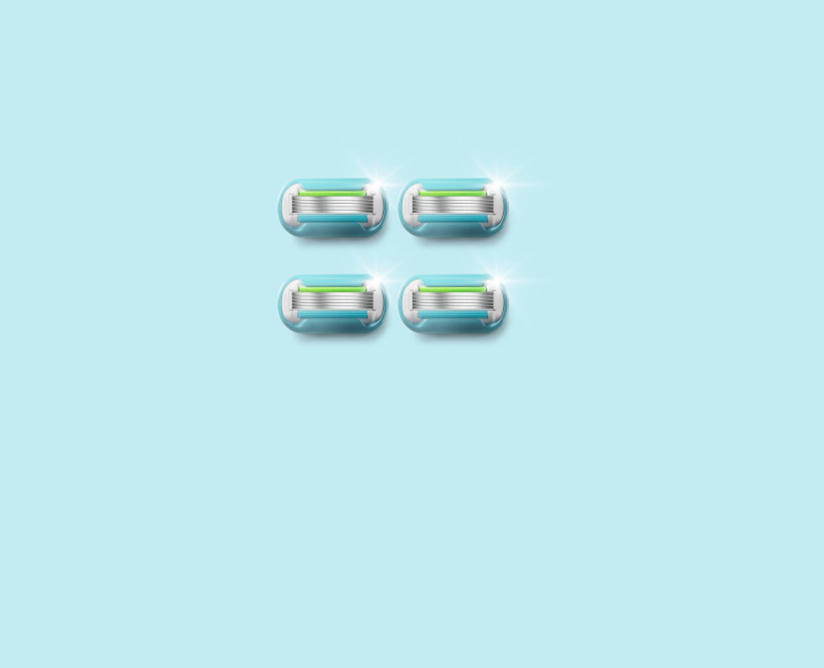 Four Gillette Venus blades against a pale blue background | Gillette Venus UK