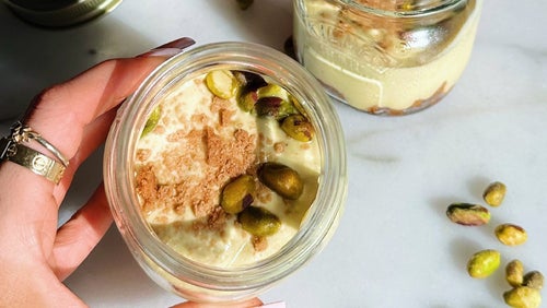 Pistáciový proteinový cheesecake