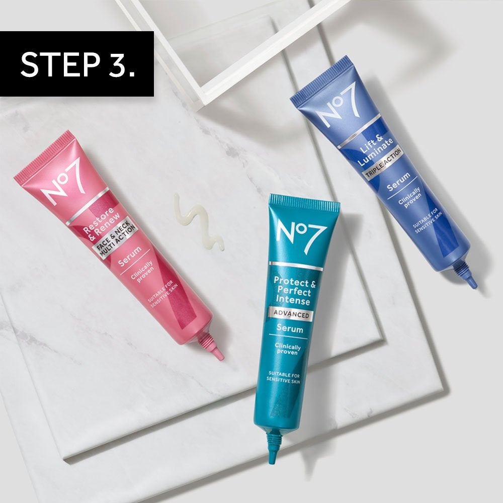 Lift & Luminate TRIPLE ACTION Serum Restore & Renew FACE & NECK MULTI ACTION Serum Protect & Perfect Intense ADVANCED Serum