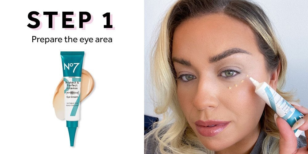 Woman holding Protect & Perfect Intense ADVANCED eye cream serum in front of her