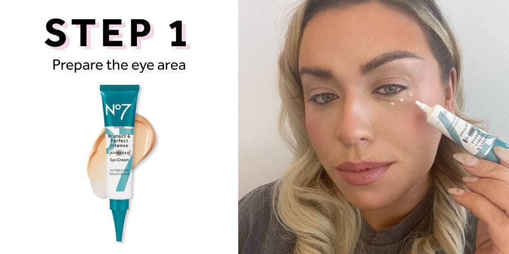 Woman holding Protect & Perfect Intense ADVANCED eye cream serum in front of her