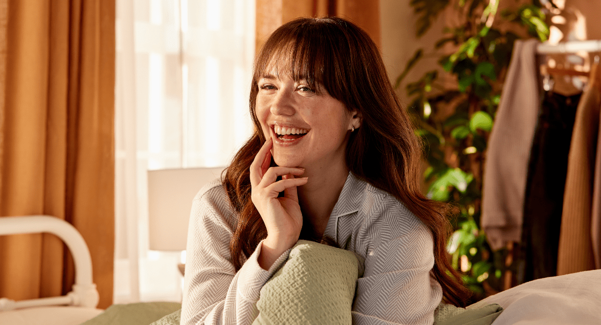 Woman being happy and smiling