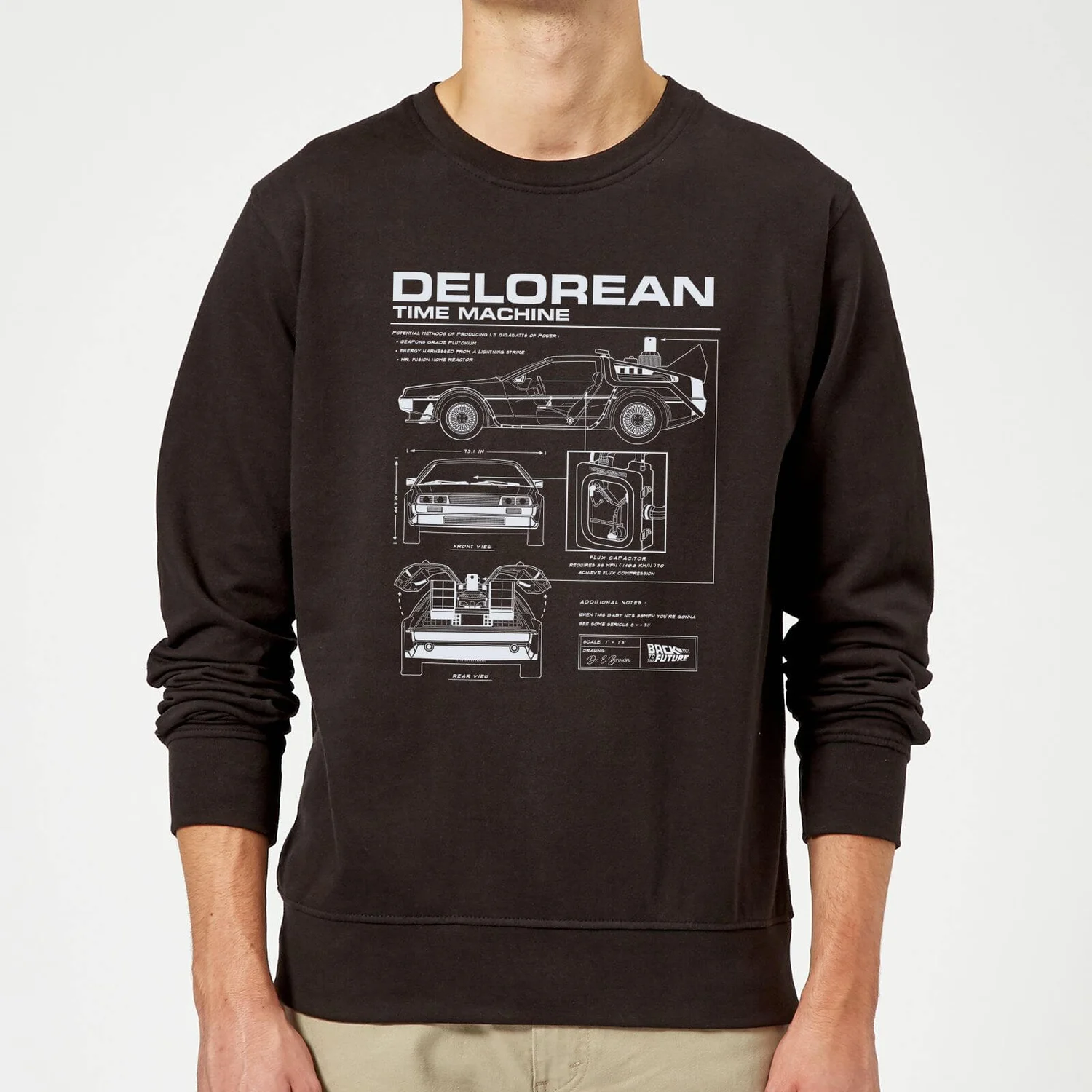 Back To The Future Delorean Schematic Sweatshirt - Navy / or Black ( sizes XS to XXL ) /