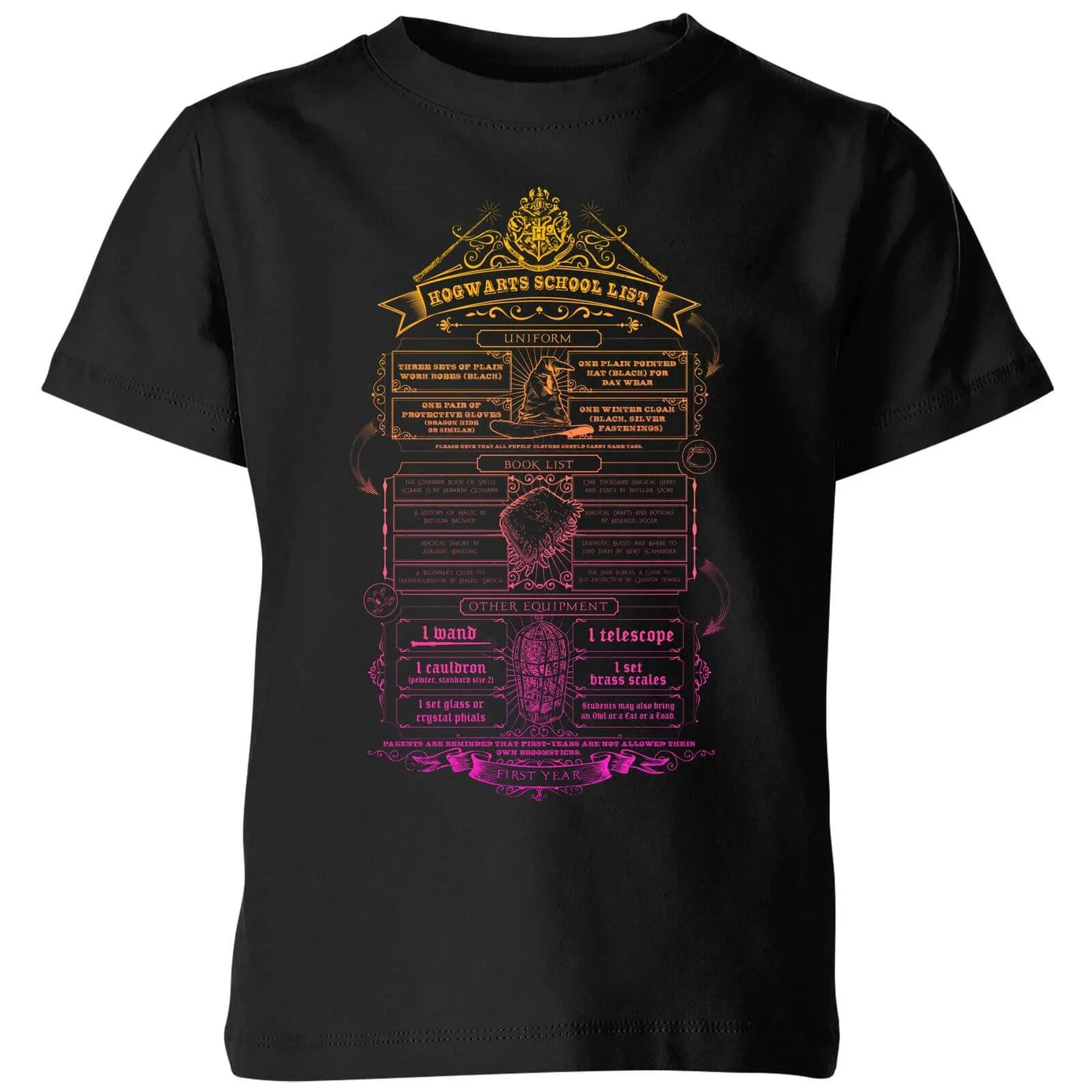 Harry Potter School List Kids' T-Shirt - Black