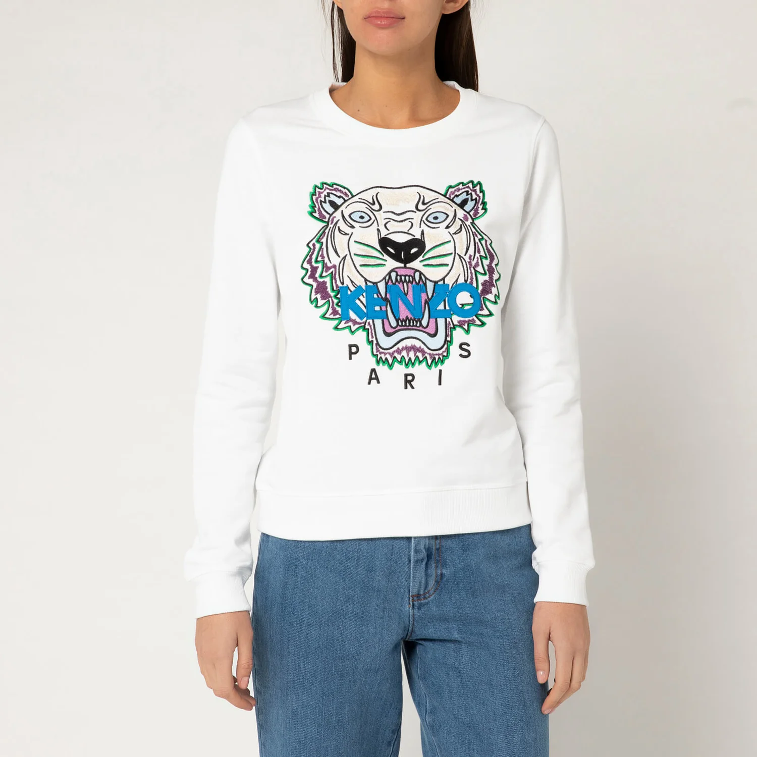 KENZO PARIS WOMEN EMBROIDERED TIGER SWEATSHIRT/PULLOVER-SIZE M/US 6-GENTLY  USED