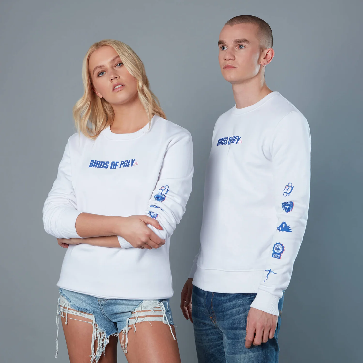 Emblem Sleeve Unisex Birds of Prey Sweatshirt - White