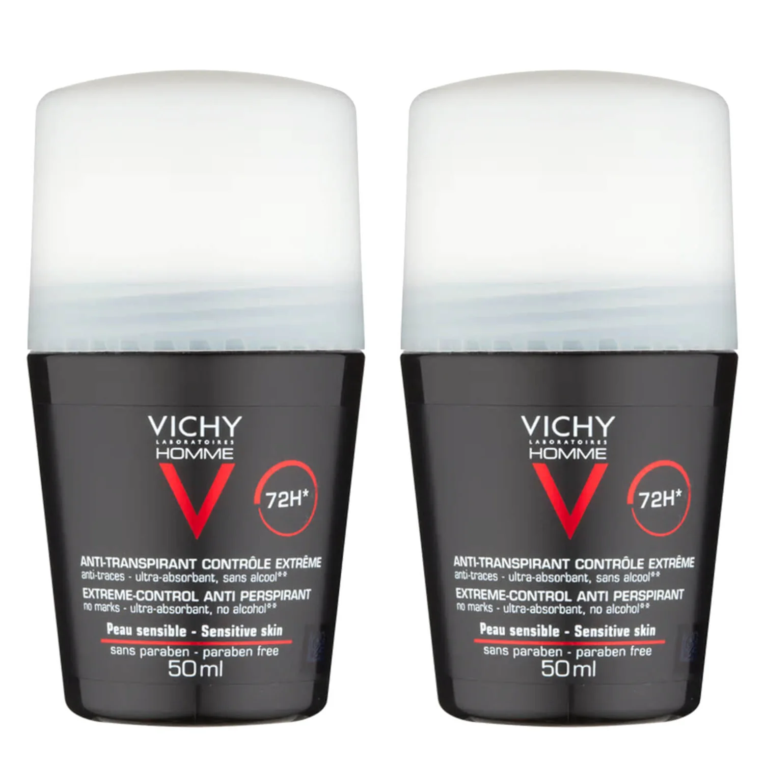 VICHY Homme Men's Extreme-Control Anti-Perspirant Roll-on Deodorant Duo for Sensitive