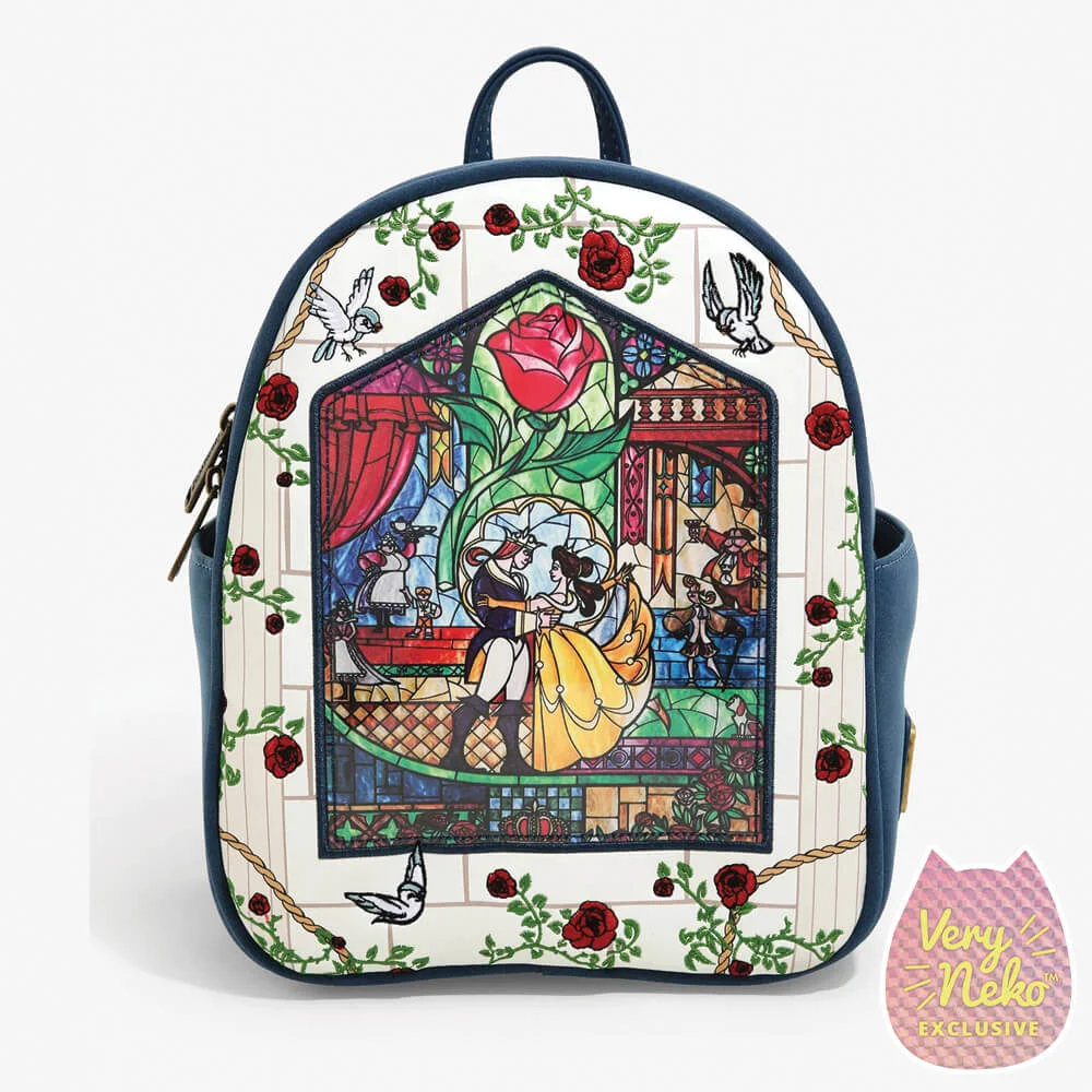 beauty and the beast with birds exclusive mini backpack Belle Floral | Officially Licensed | Plastic Step into the enchanting world of Beauty and the Beast with the Beauty and the Beast Mini Backpack Loungefly Disney Beauty And The