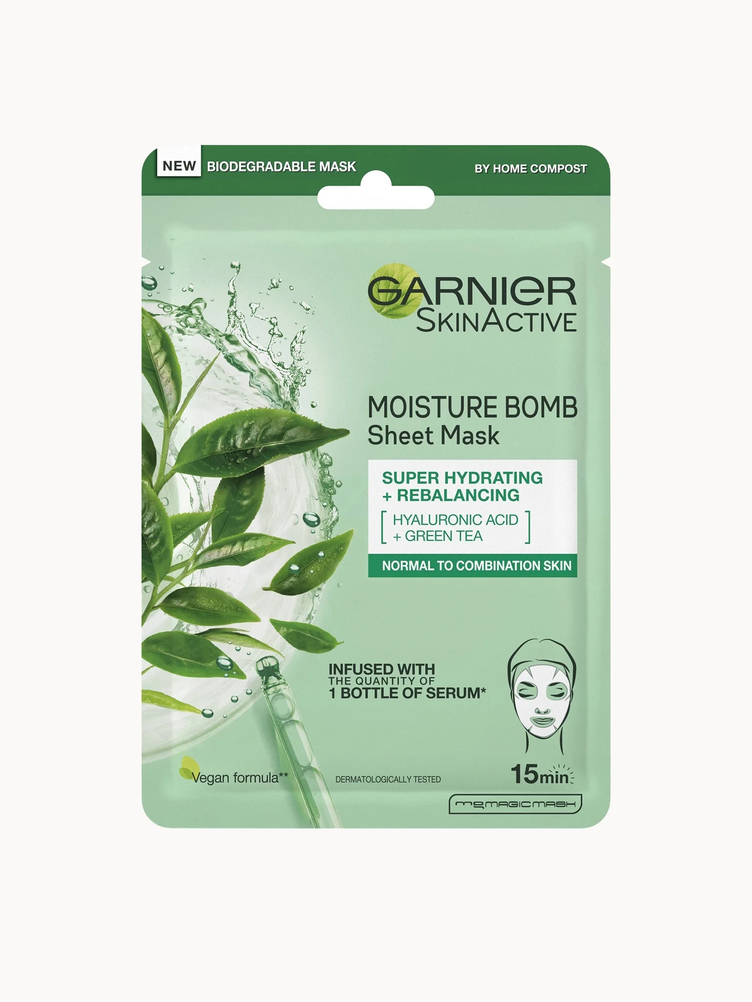 Garnier Moisture Bomb Green Tea Hydrating Face Sheet Mask for Combination Skin 32g