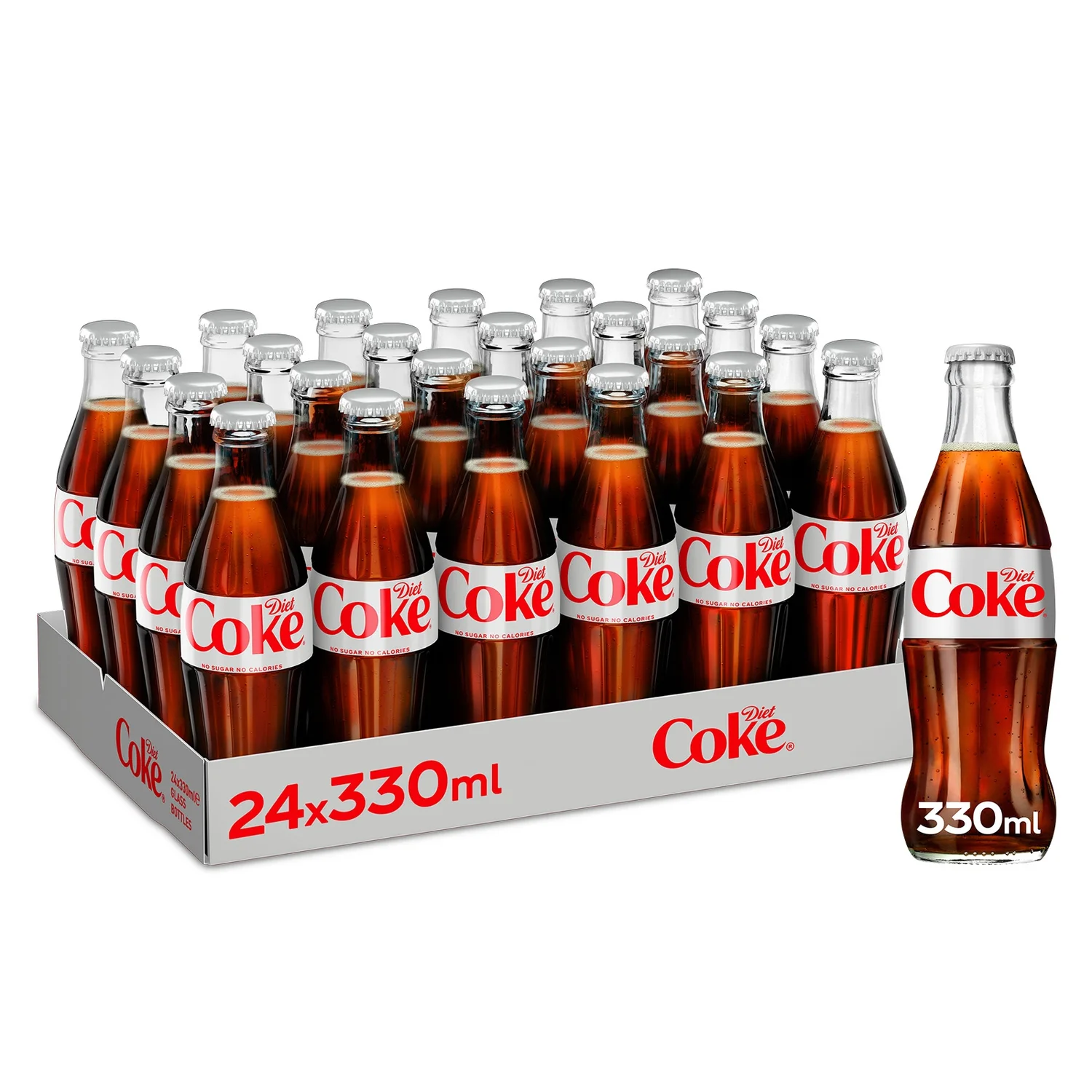 Diet Coke Soft Drink Glass Bottle 330ml 24 Pack
