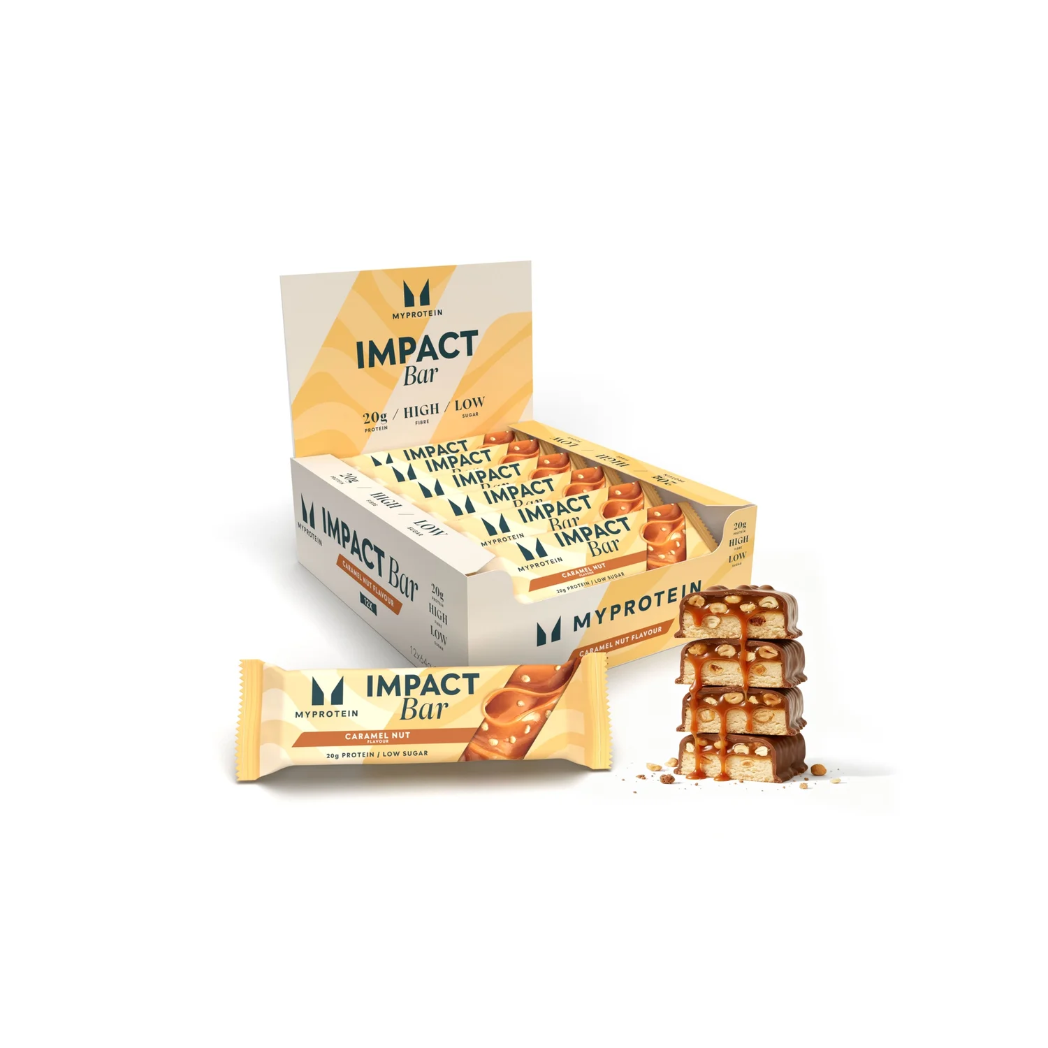 Myprotein Tyčinka Impact Protein Bar 12 x 64g Karamel & Oriešok