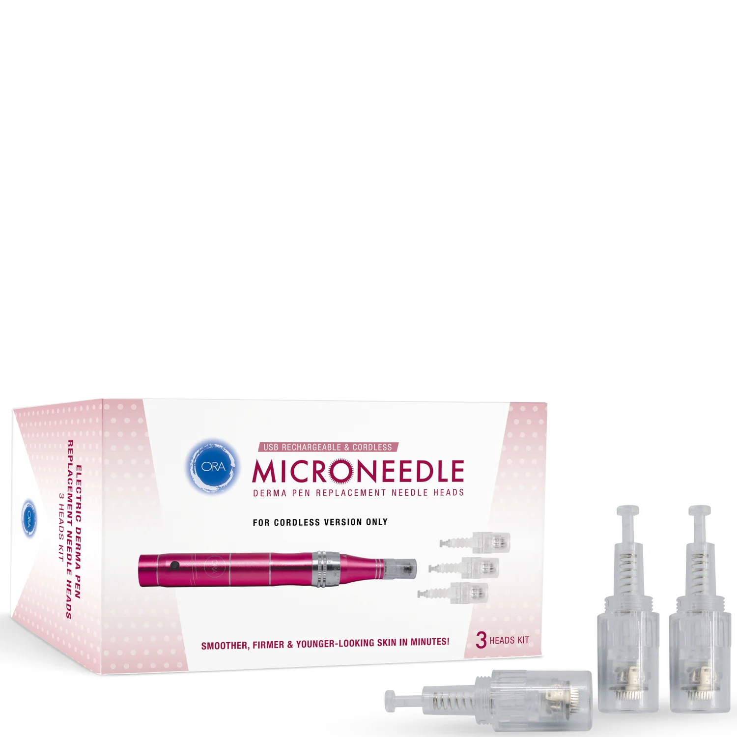 ORA Electric Microneedle Roller Derma Pen Replacement Heads - 3 Heads Kit (For CORDLESS version only) 3 piece