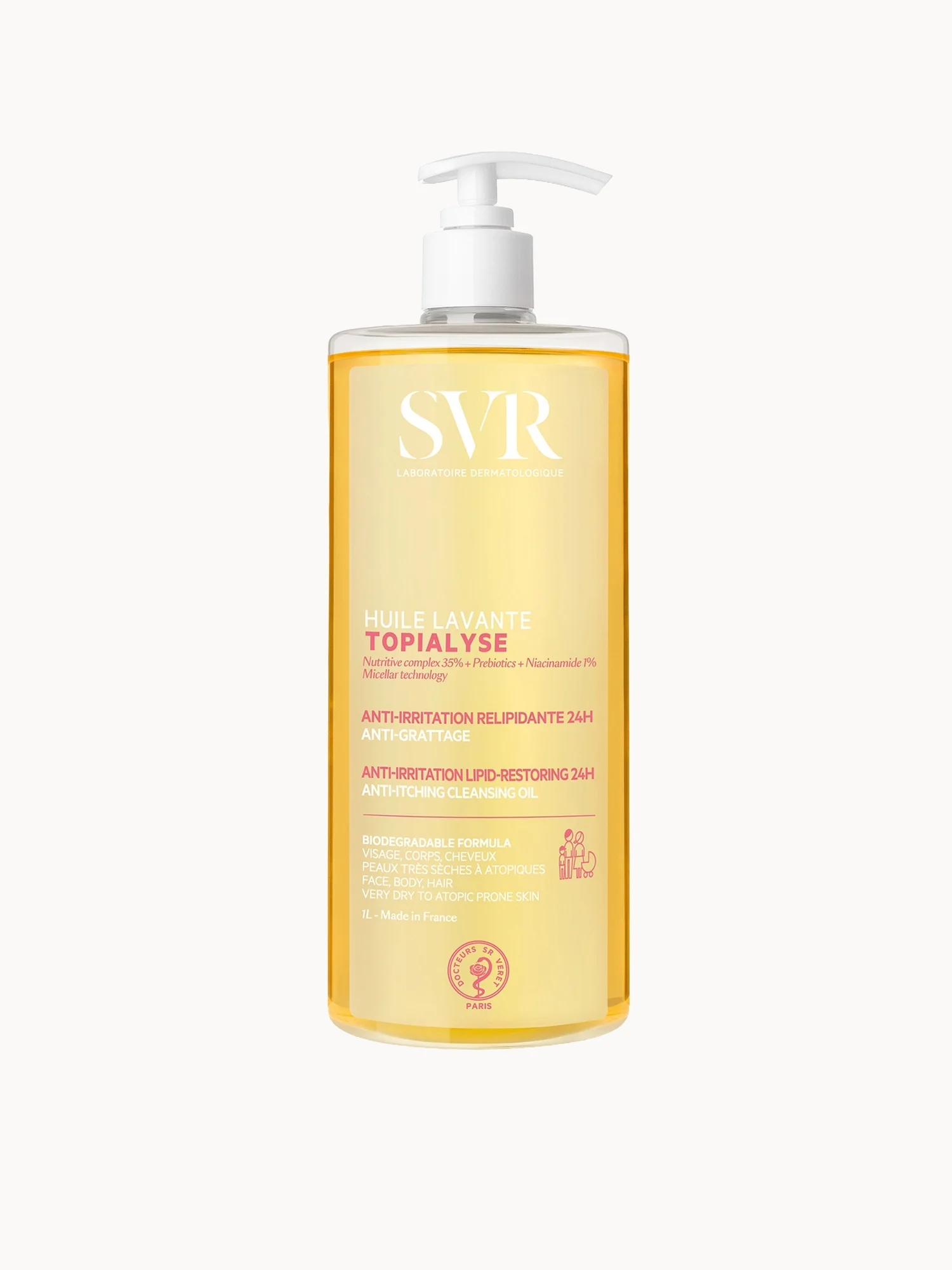 SVR TOPIALYSE 24hr Hydrating Soothing Eczema Face & Body Micellar Shower Oil for Very Dry, Sensitive Skin, All Ages, 1L
