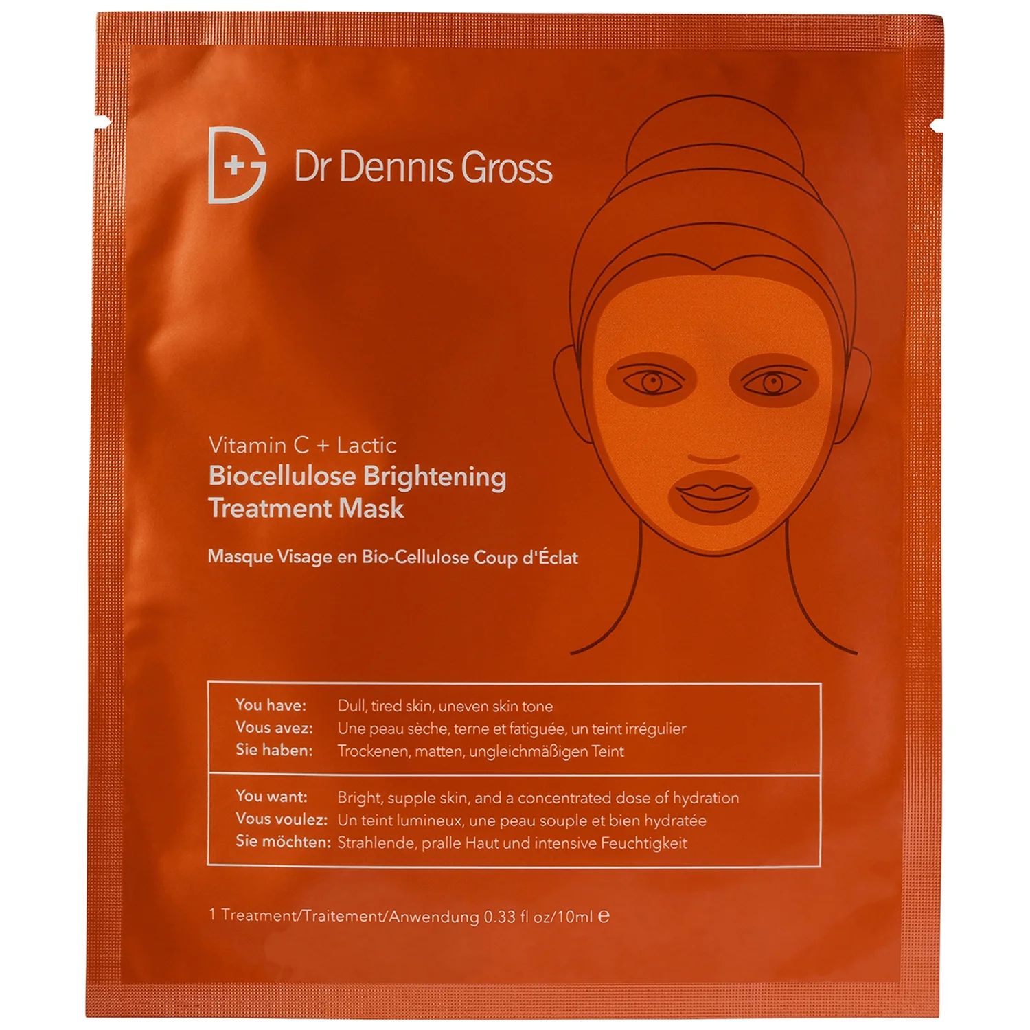 Skincare Vitamin C Lactic Biocellulose Brightening Treatment Mask - 4 Applications 0.35 oz product image