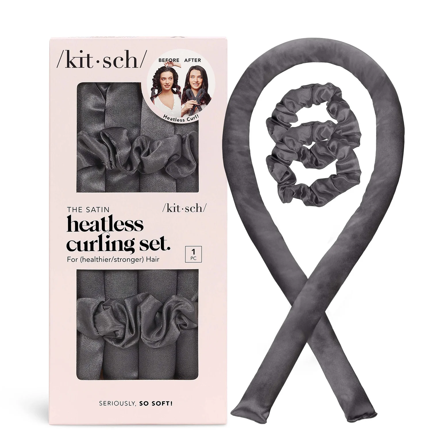 Kitsch Satin Heatless Curling Set - Charcoal