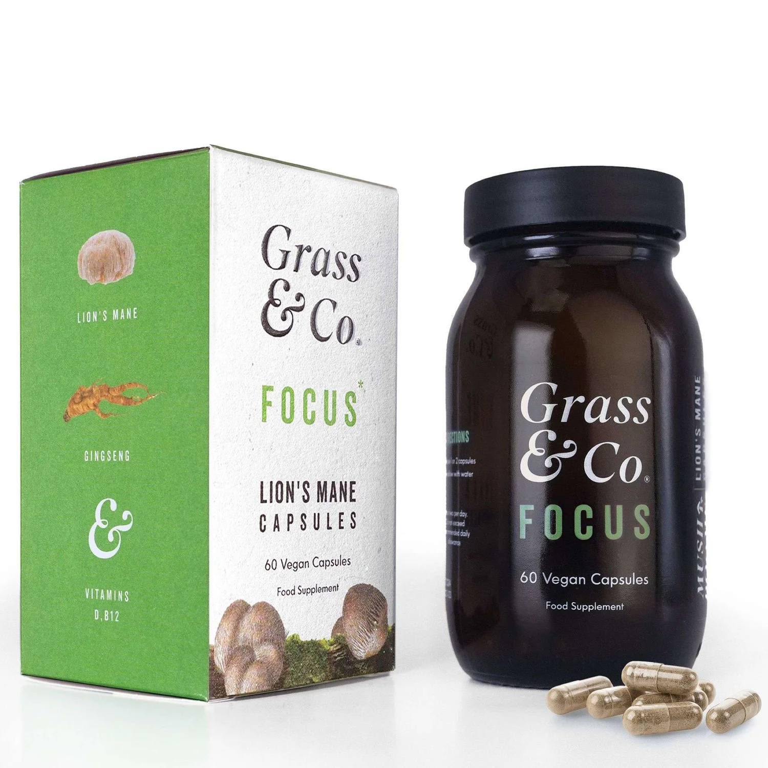 Grass & Co Mushrooms Capsules Lionâs Mane Mushrooms x 60 Capsules