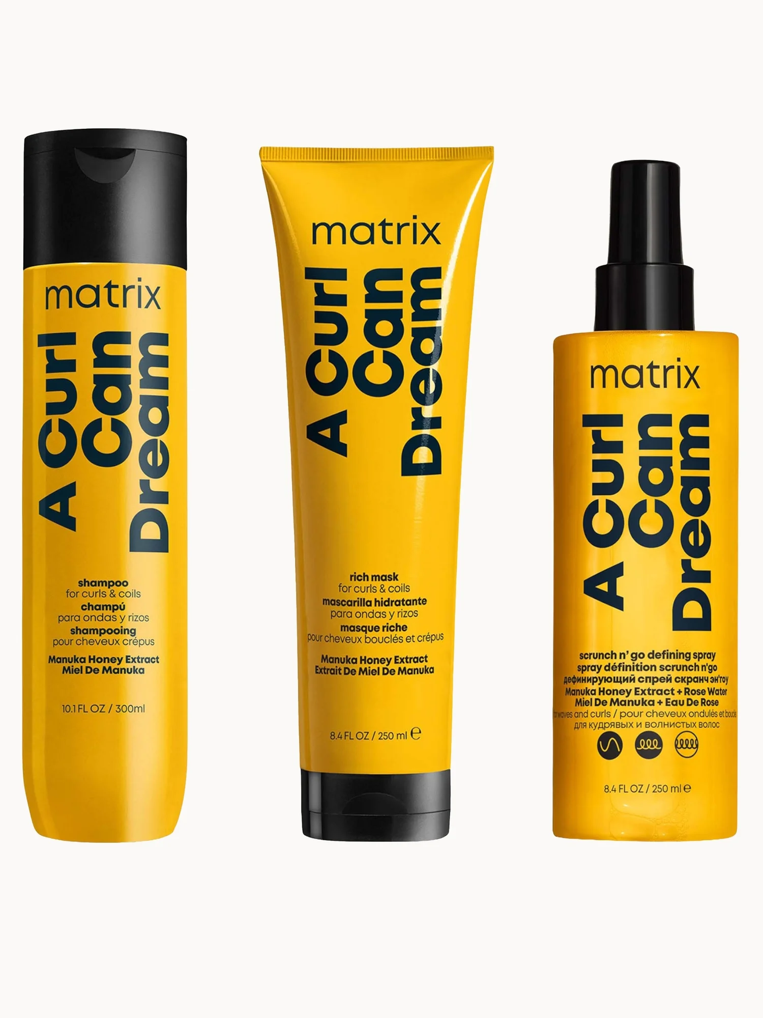 Matrix A Curl Can Dream Shampoo Hair Mask and Scrunch 'N' Go Defining Spray for Wavy and