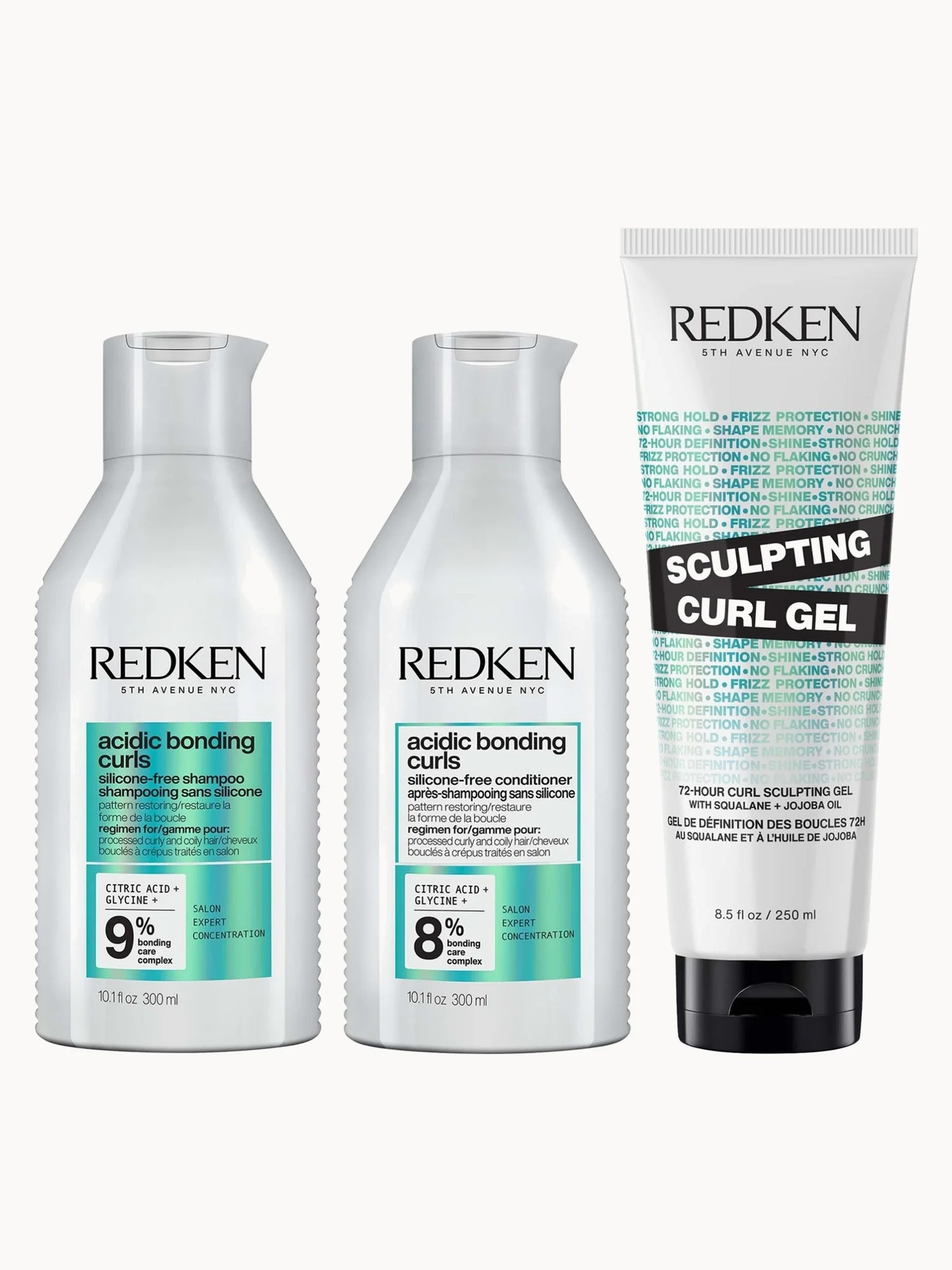 Redken Acidic Bonding Curls Shampoo Conditioner and Sculpting Curl Gel Bonding Care