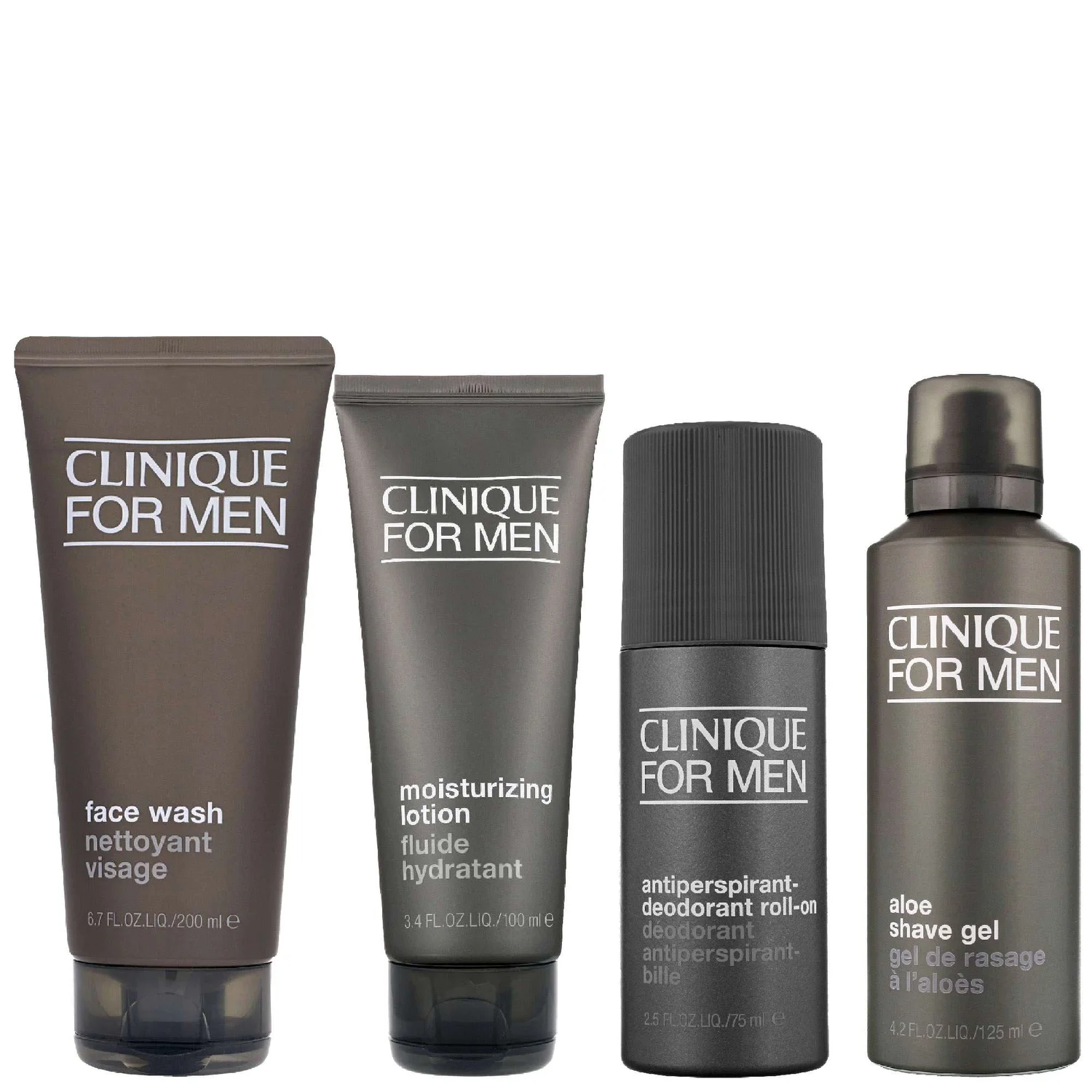 Clinique Set: Mens Face Wash 200ml, Moisturizing Lotion 100ml, Antiperspirant Roll-On 75ml & Shave Gel 125ml