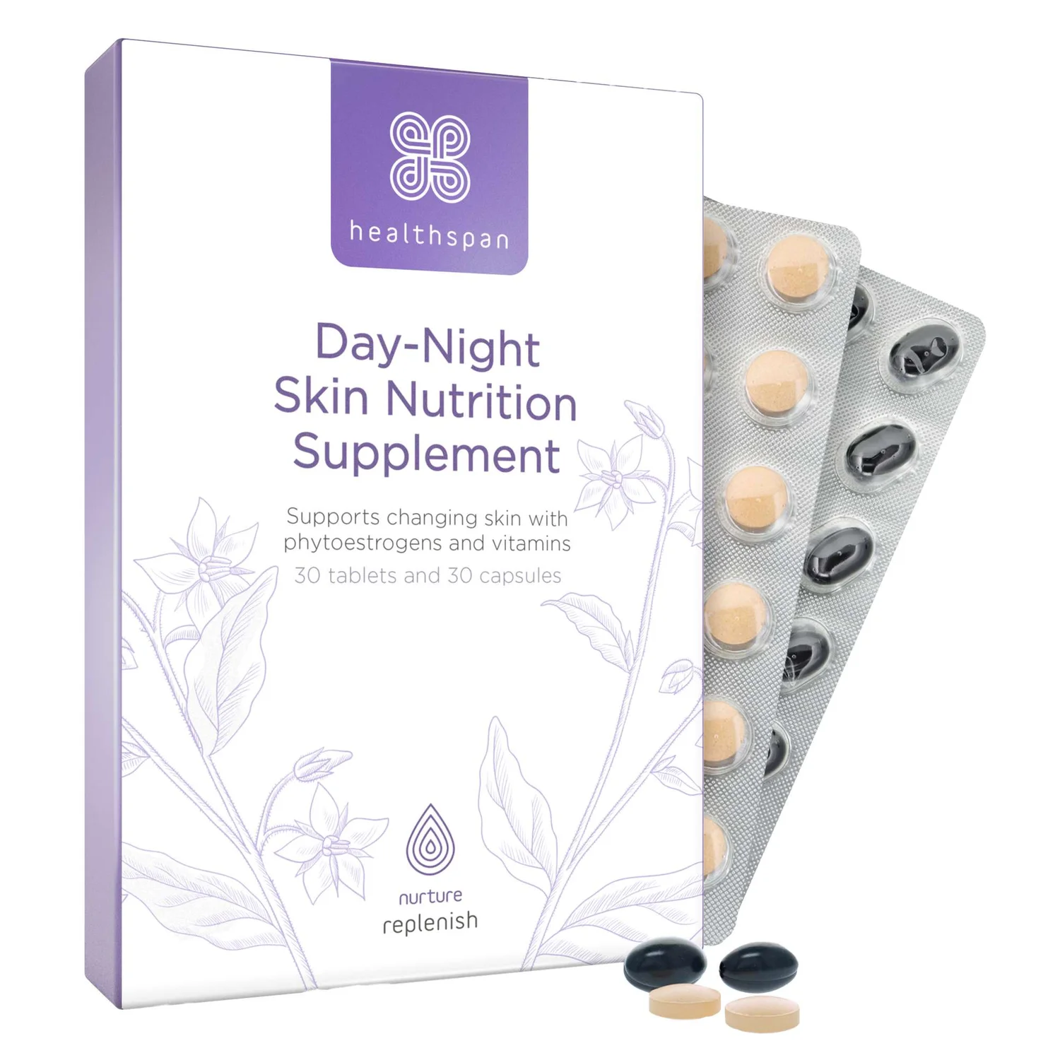 Healthspan Replenish DayâNight Skin Nutrition Supplement x 30 Capsules & 30 Tablets