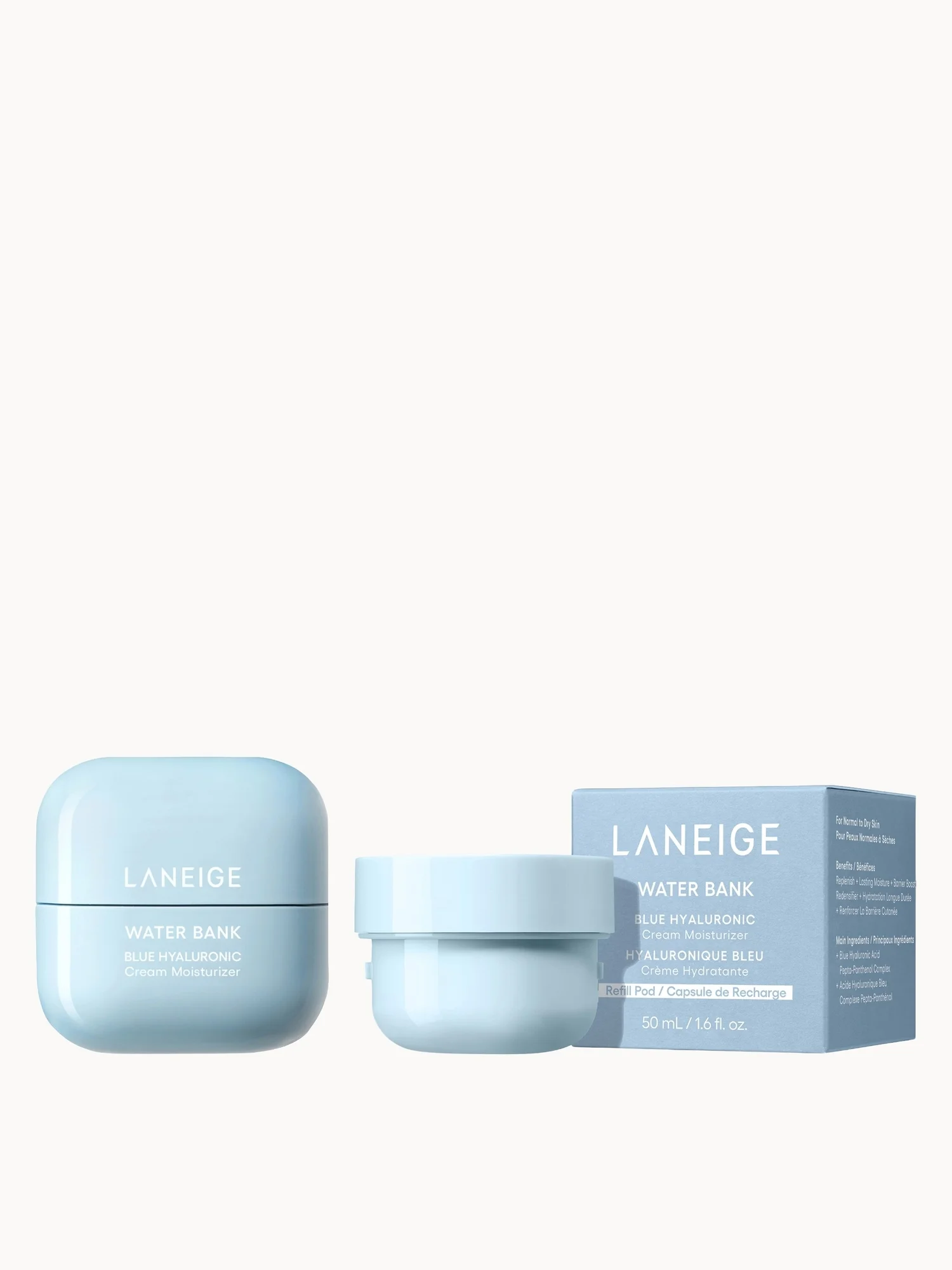 LANEIGE Water Bank Blue Hyaluronic Acid Cream Moisturiser 50ml + Refill 50ml Bundle