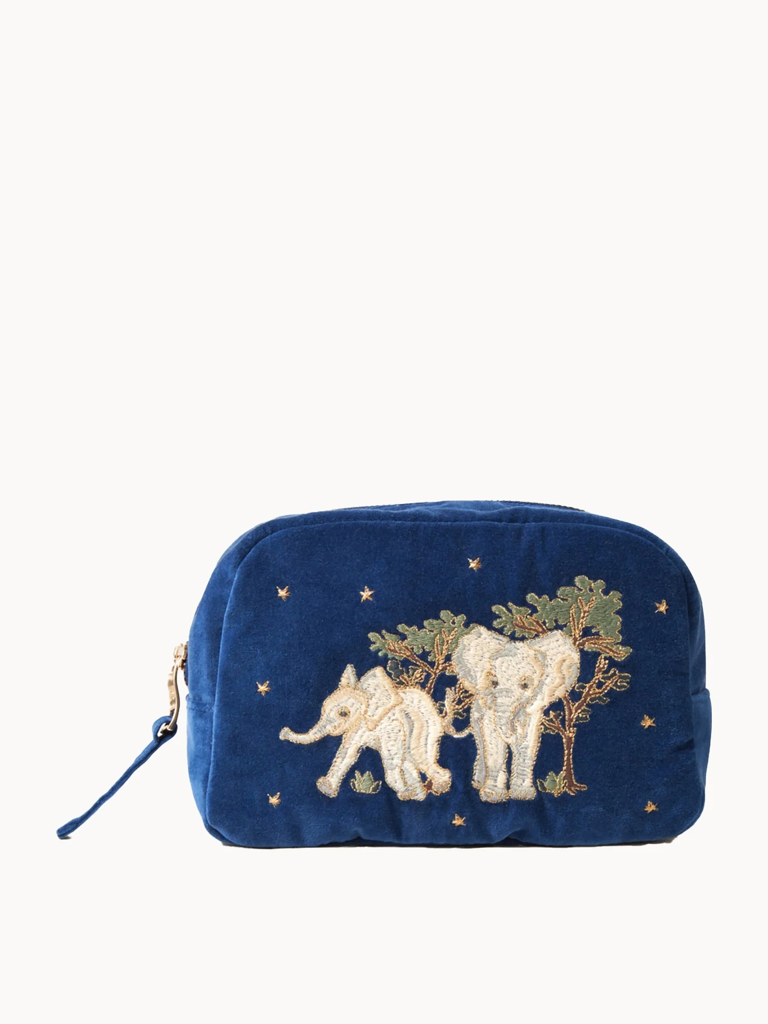 Elizabeth Scarlett Baby Elephant Conservation Navy Velvet Makeup Bag