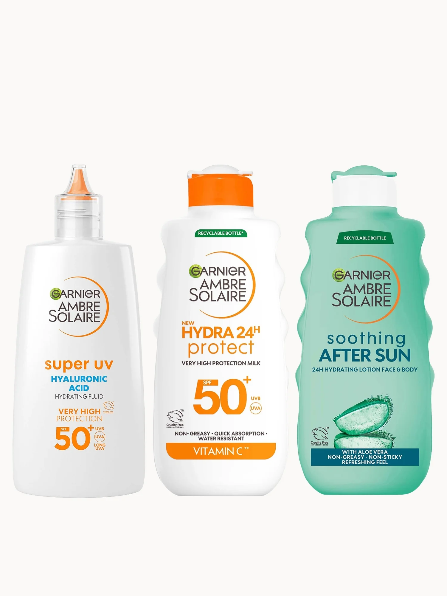 Garnier Ambre Solaire SPF50+ Suncream Face, Body & Aftersun Bundle