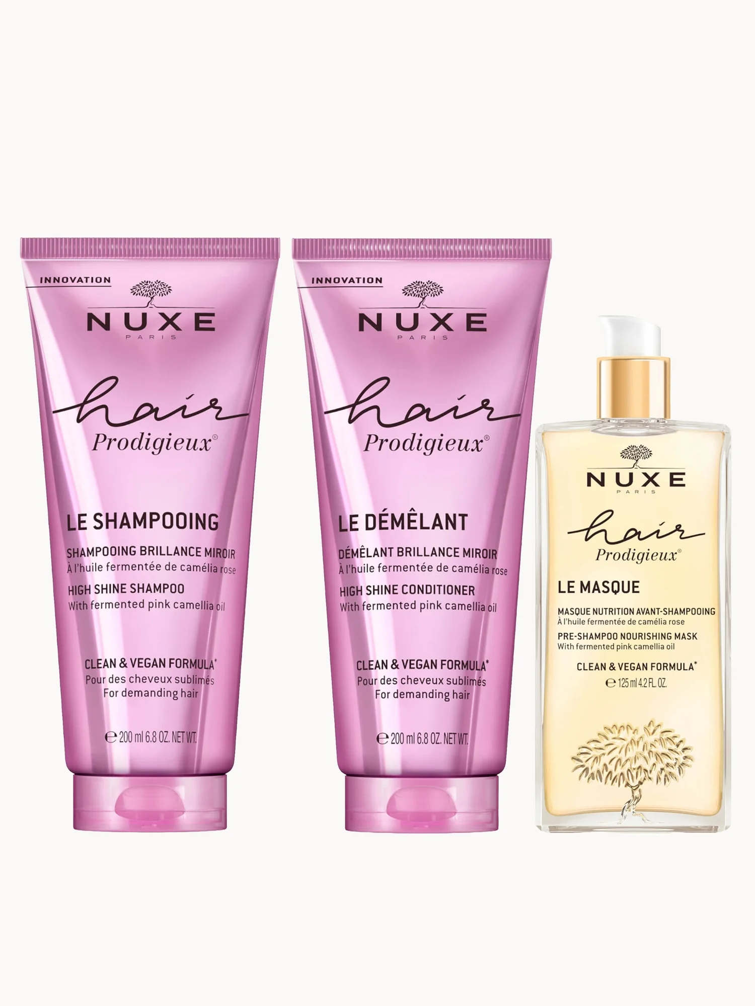 NUXE Hair Prodigieux Pre Shampoo Mask and High Shine Shampoo & Conditioner Bundle