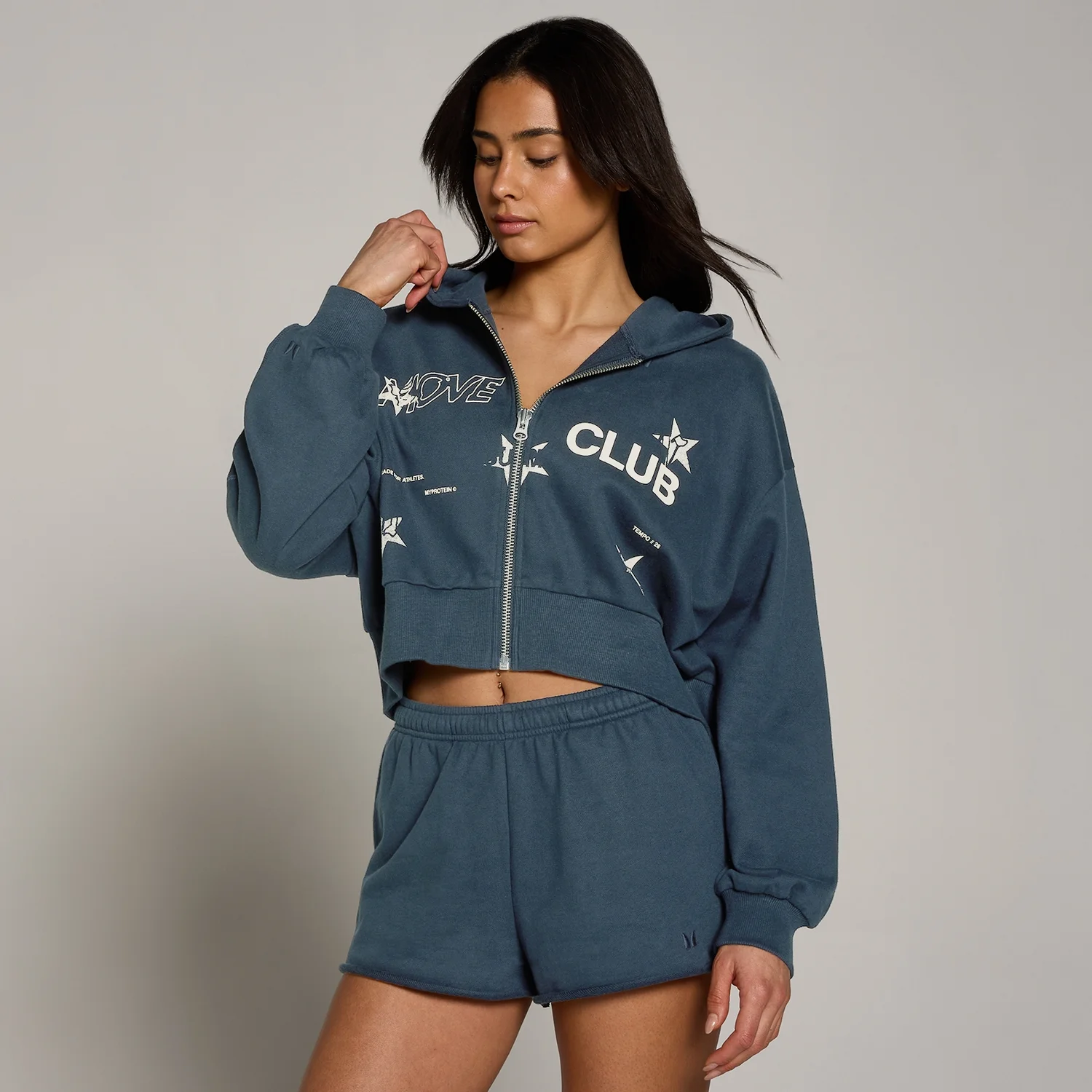 MP Women's Move Club Graphic Lightweight Loopback Zip Through Hoodie - Faded Blue