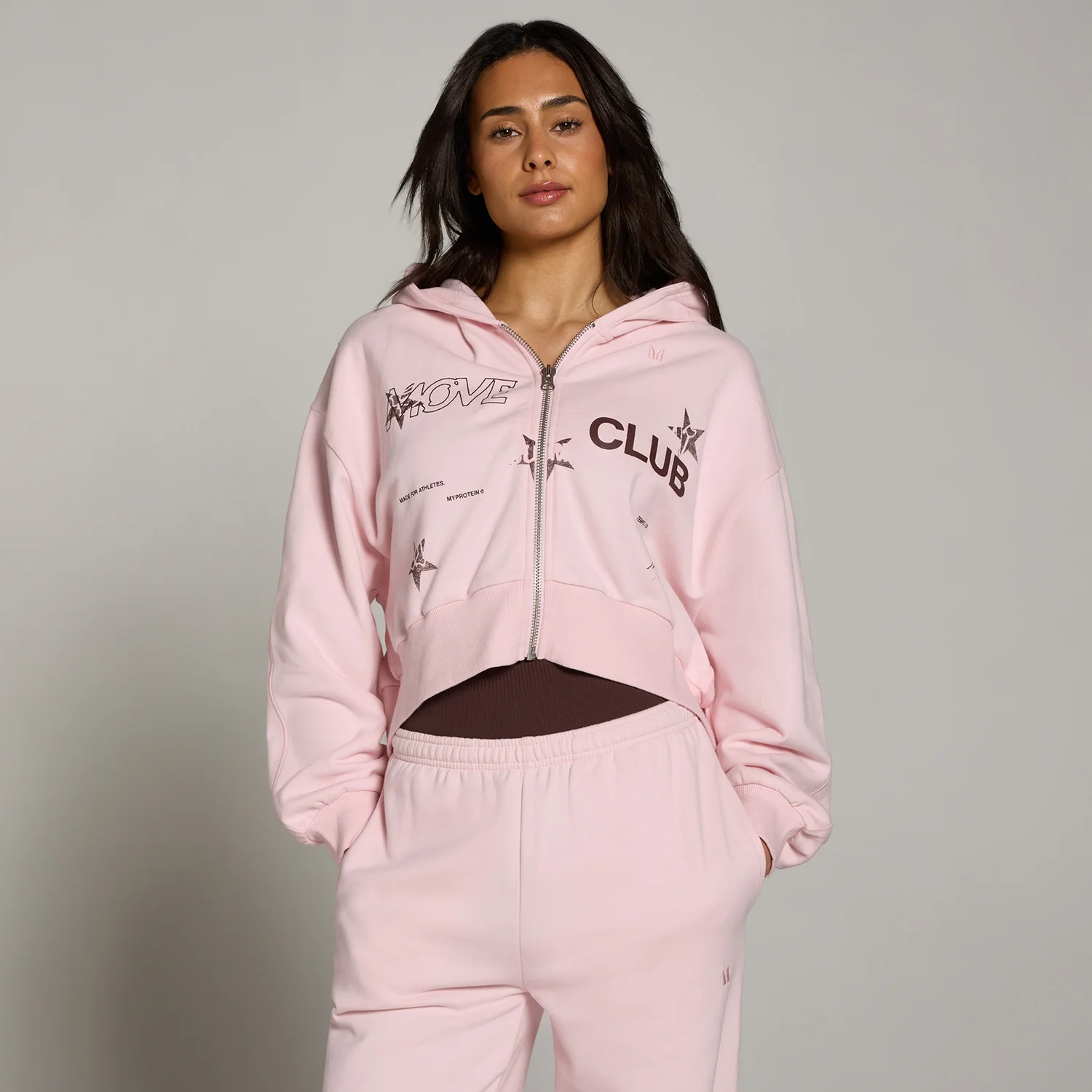 MP Women's Move Club Graphic Lightweight Loopback Zip Through Hoodie - Blush