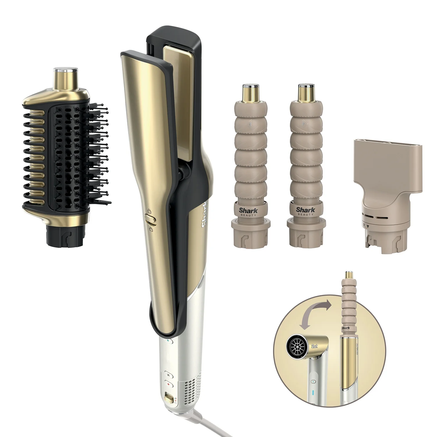 Shark Glam 4-in-1 Hot Tool Air Styling + Drying System Gold- For Straight, Wavy and