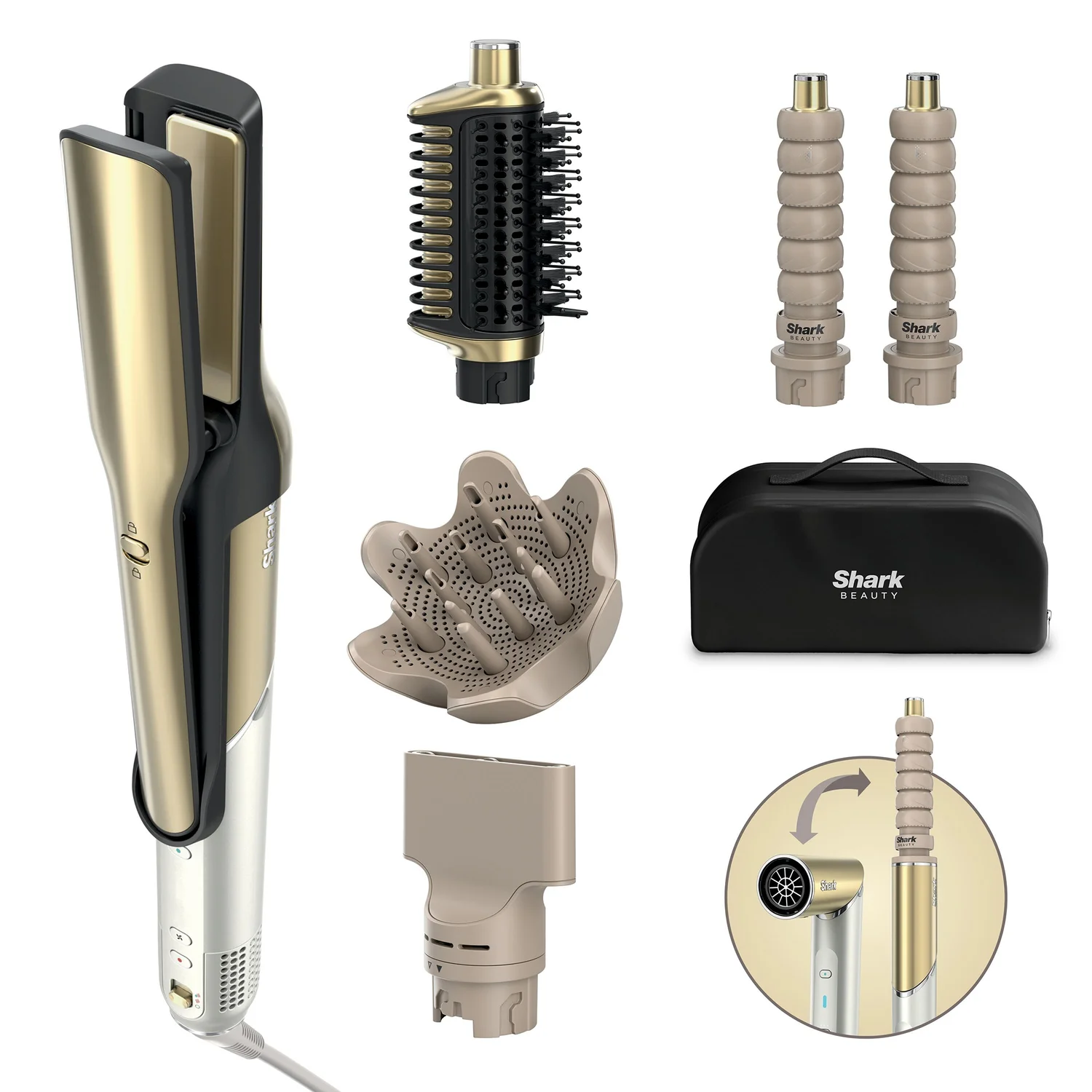 Shark Glam 5-in-1 Hot Tool Air Styling + Drying System Gold - For Straight, Sleek, Wavy