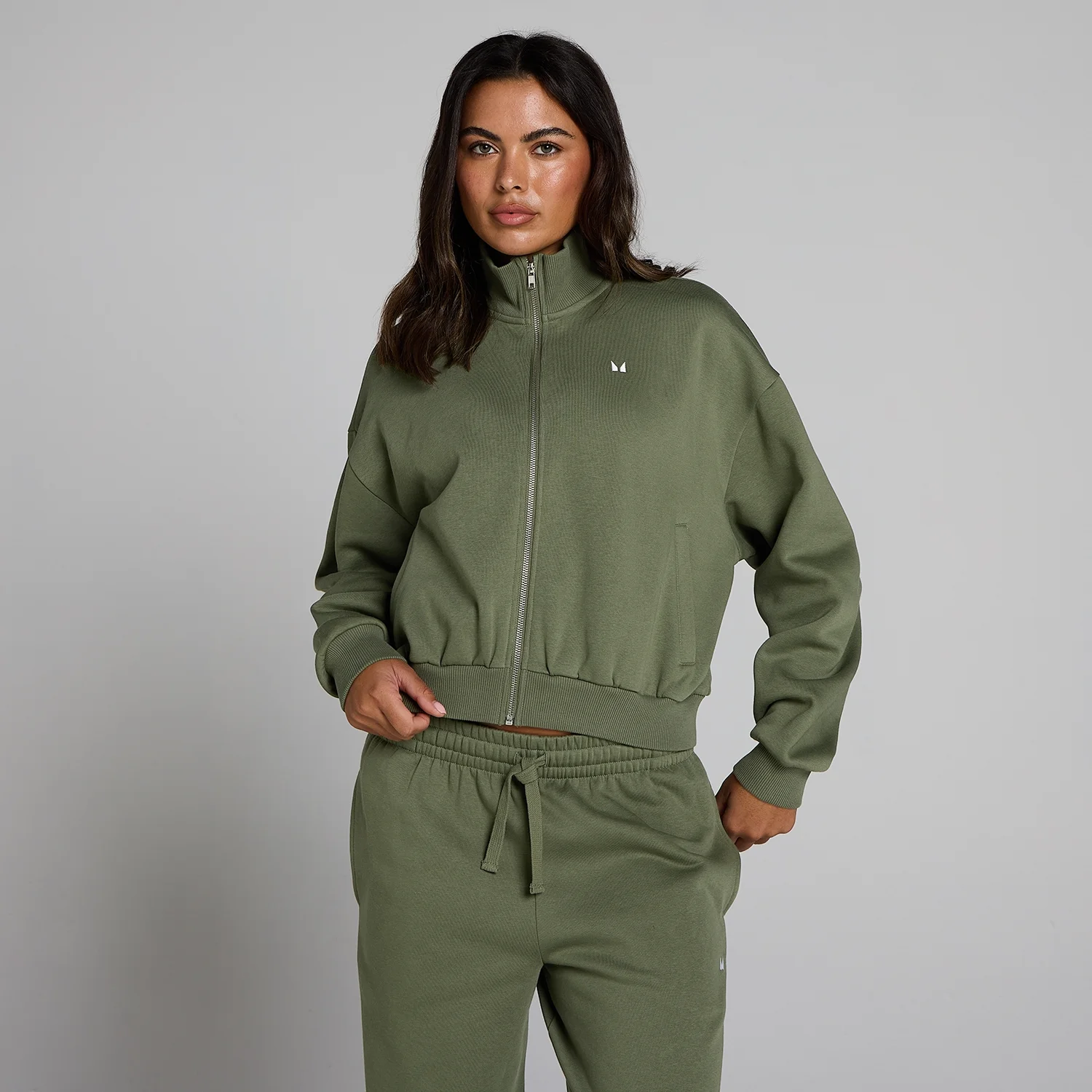 Myprotein MP dámska bomber bunda Basics so zipsom Washed Olive L