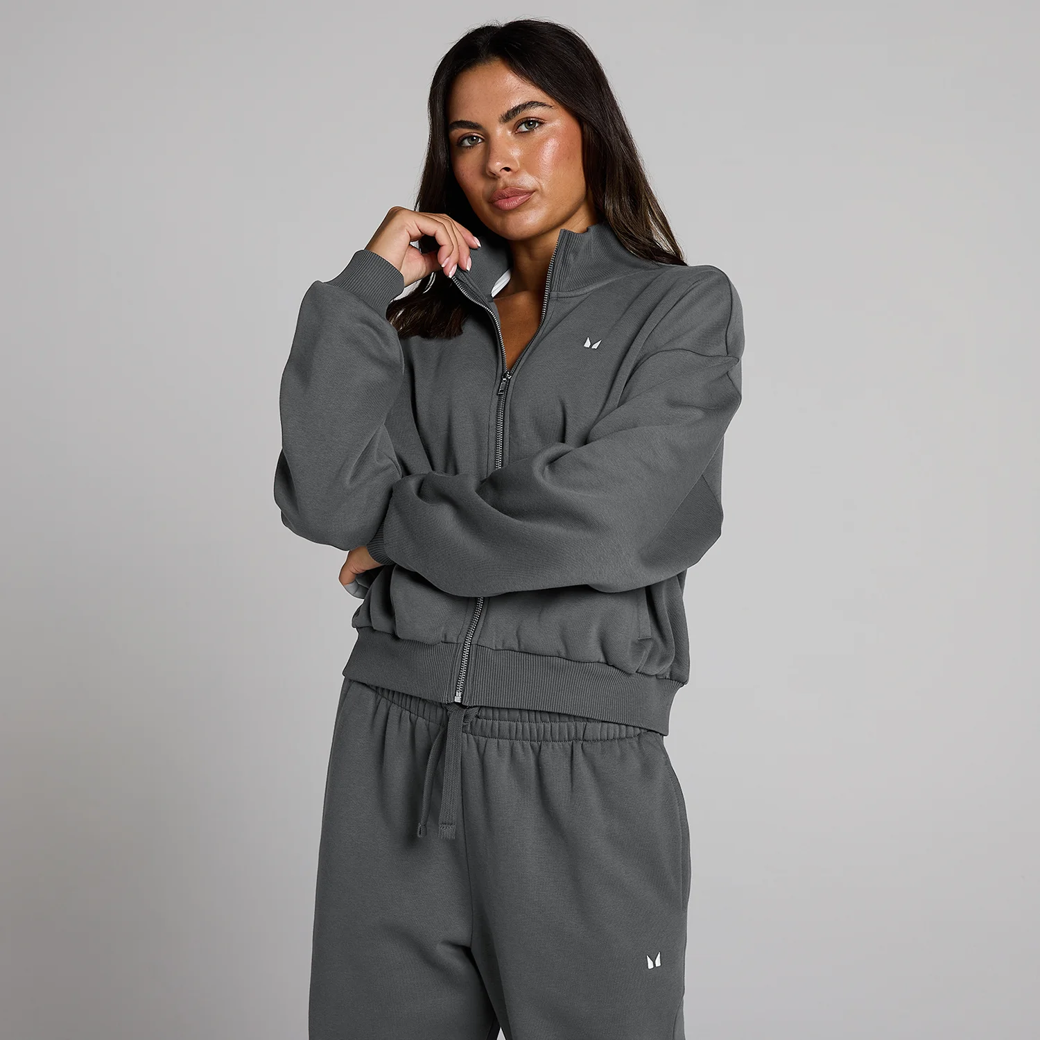 Myprotein MP dámska bomber bunda Basics so zipsom Dark Grey L