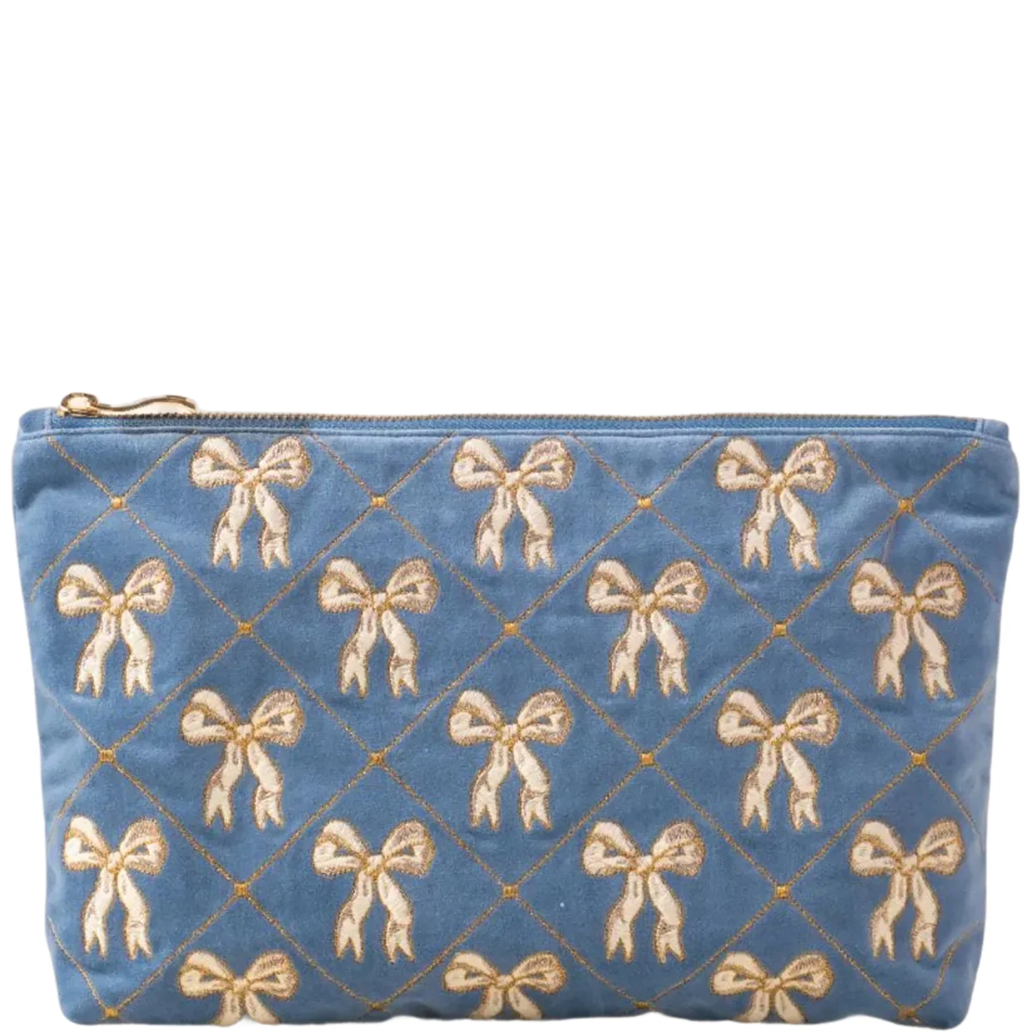 Elizabeth Scarlett Lattice Bows Velvet Everyday Pouch - Dusky Blue