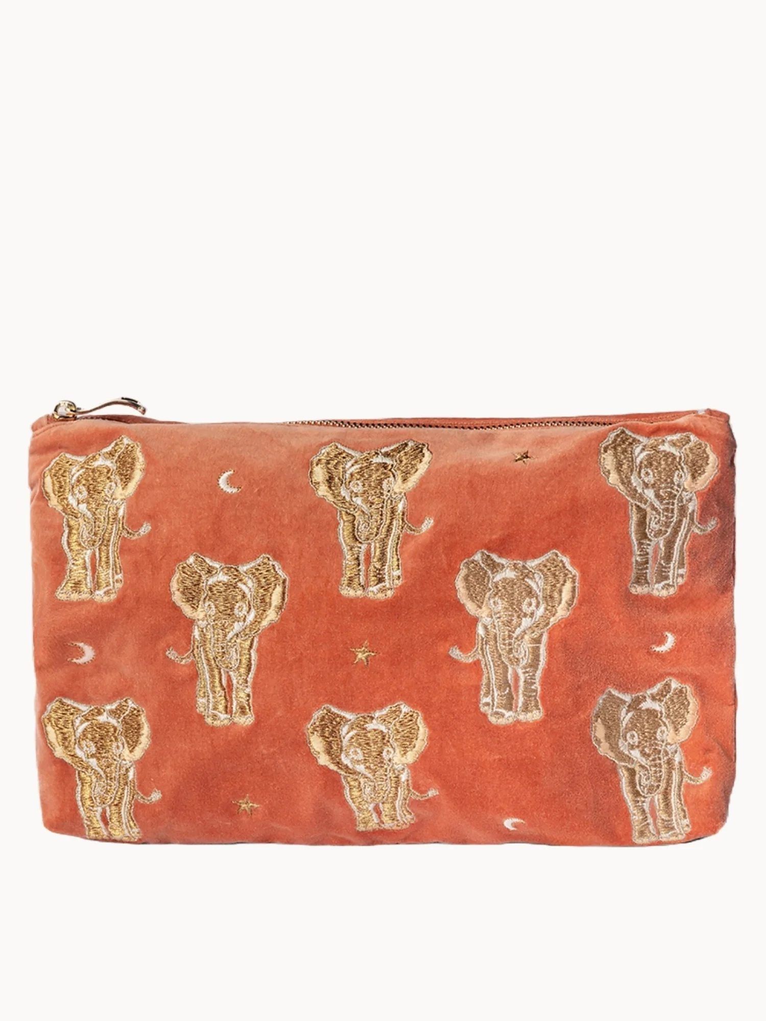Elizabeth Scarlett Golden Elephants Velvet Everyday Pouch - Rust